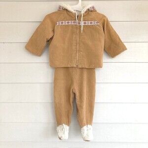 Danny Dare Vintage Courdoroy Nordic Sherpa Overalls & Jacket Set Baby L *read